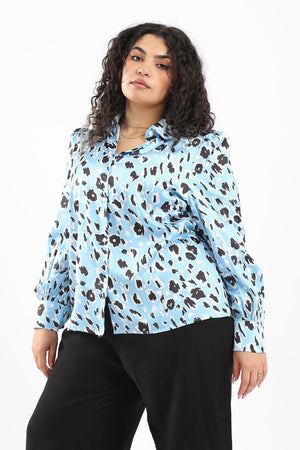 Printed Satin Puff Sleeves Shirt - Clue Wear