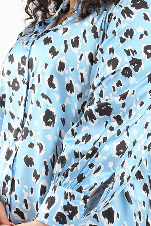 Printed Satin Puff Sleeves Shirt - Clue Wear