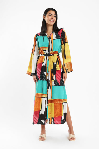 Printed Shirt Dress - Clue Wear