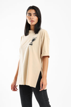 Printed T-shirt With 2 Slits - Clue Wear