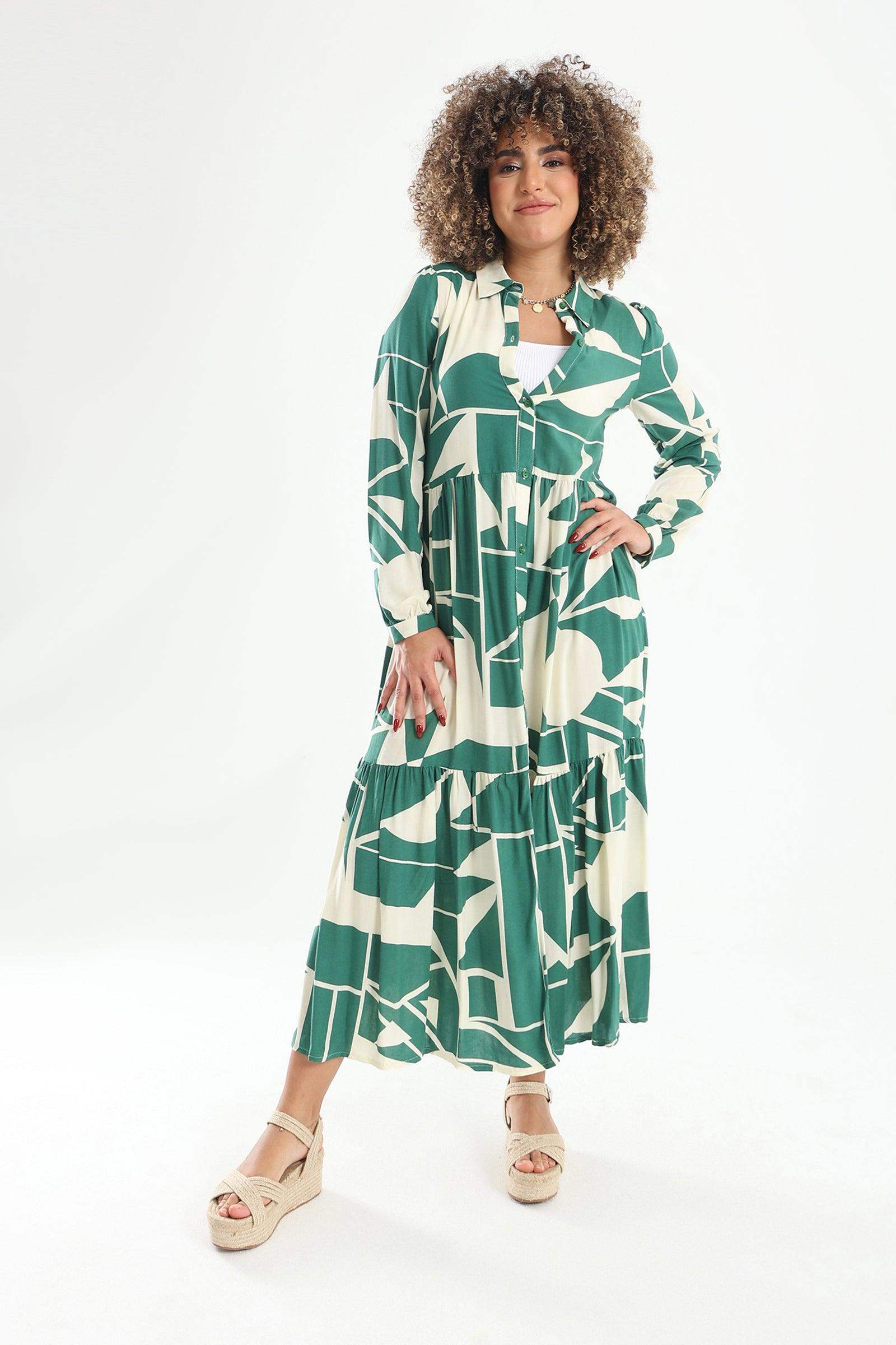 Printed Tiered Shirt Dress - Carina - ÙƒØ§Ø±ÙŠÙ†Ø§