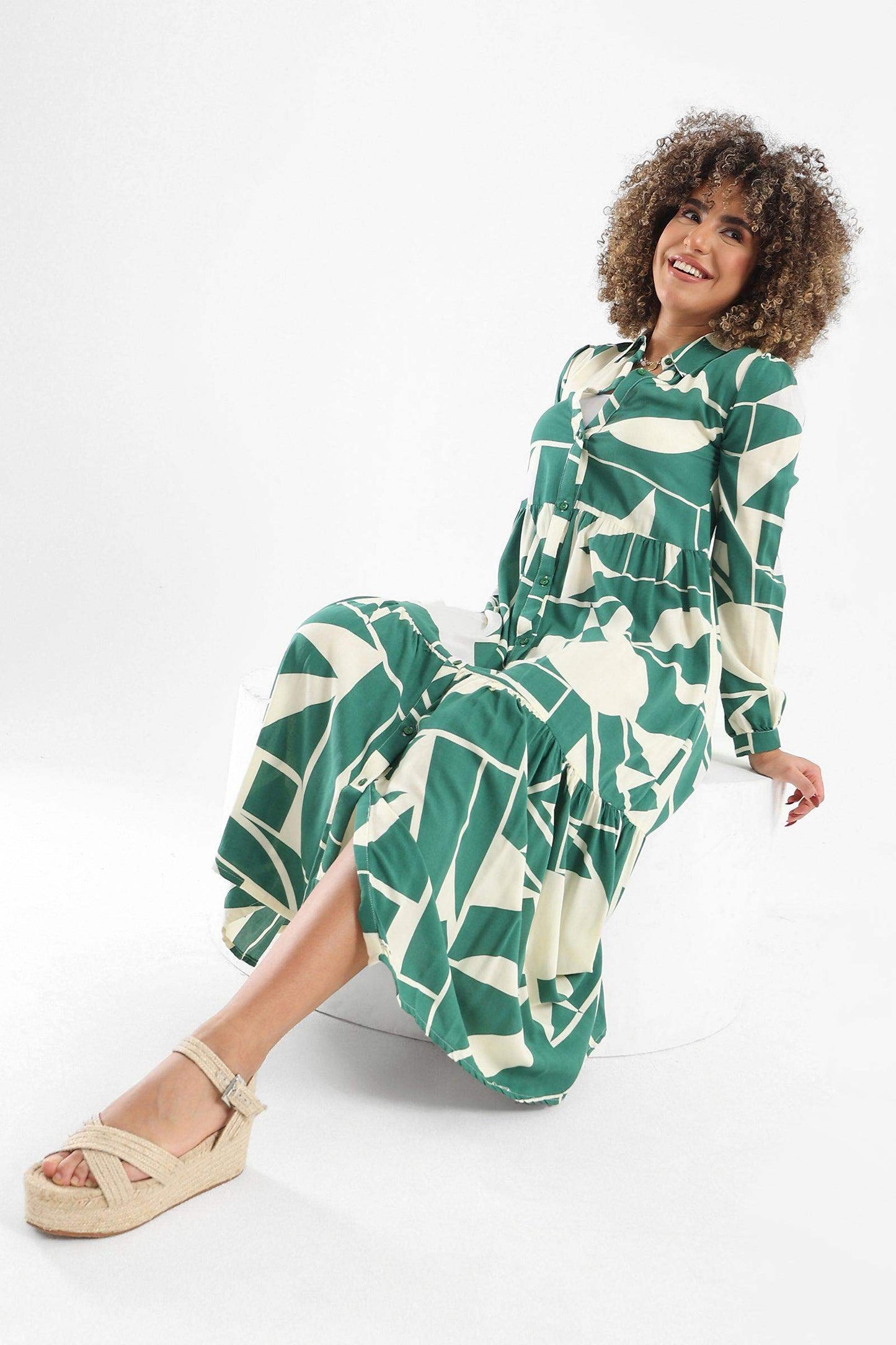 Printed Tiered Shirt Dress - Carina - ÙƒØ§Ø±ÙŠÙ†Ø§