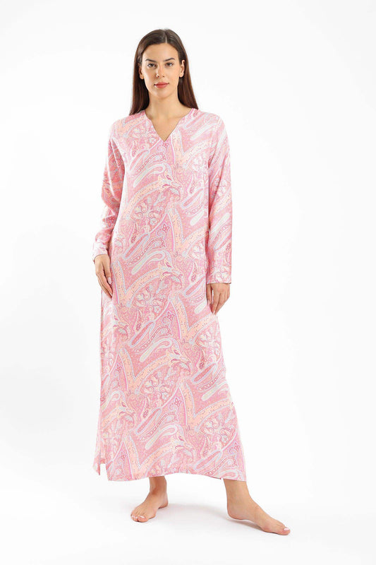 Printed V-Neck Maxi Nightgown - Carina - ÙƒØ§Ø±ÙŠÙ†Ø§