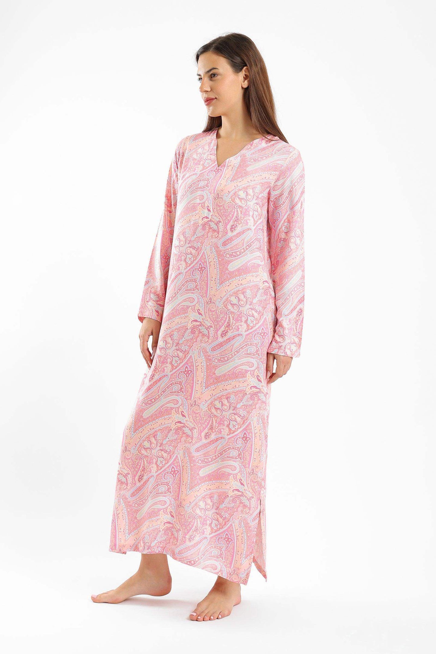 Printed V-Neck Maxi Nightgown - Carina - ÙƒØ§Ø±ÙŠÙ†Ø§