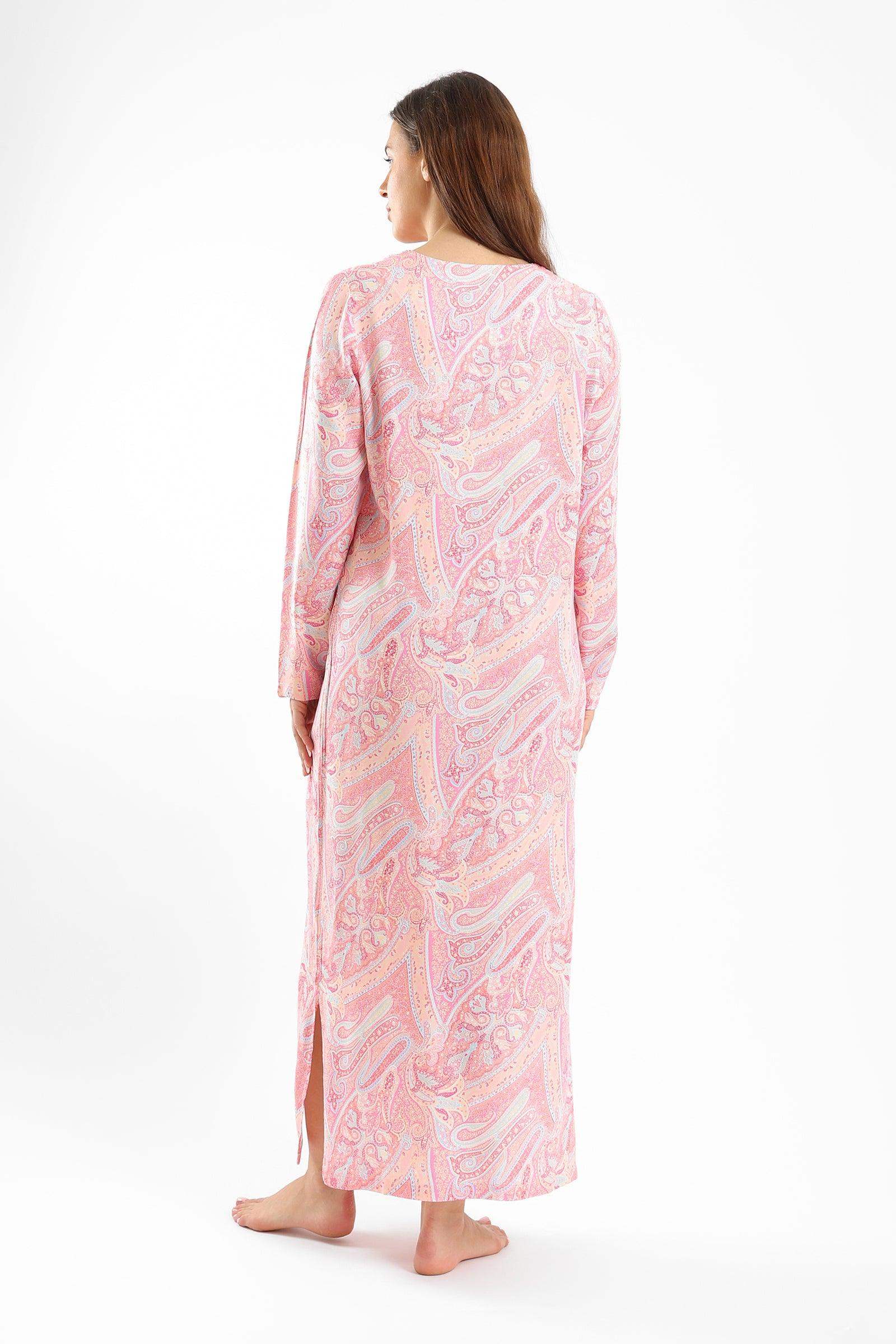 Printed V-Neck Maxi Nightgown - Carina - ÙƒØ§Ø±ÙŠÙ†Ø§