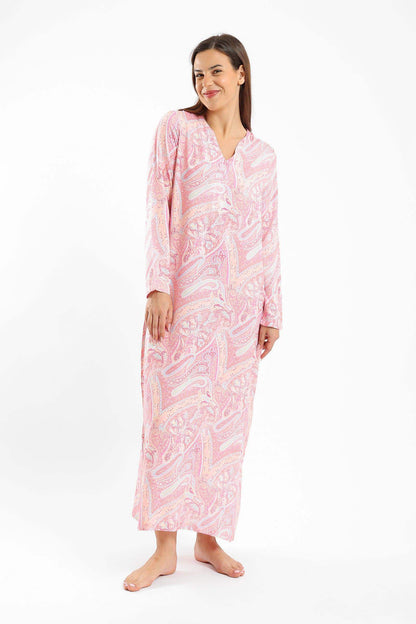 Printed V-Neck Maxi Nightgown - Carina - ÙƒØ§Ø±ÙŠÙ†Ø§