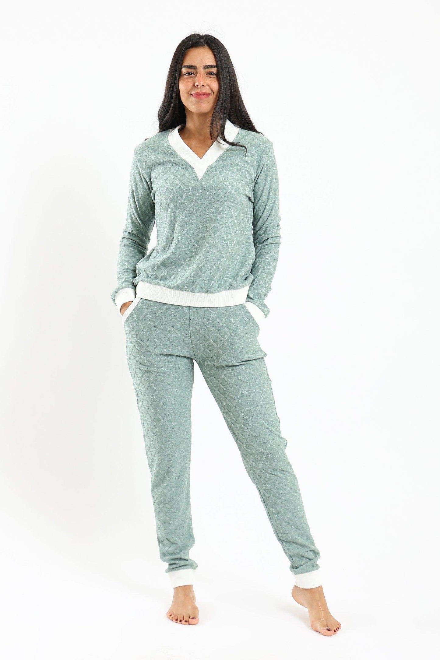 Pyjama Set with White Ribbed Edges - Carina - ÙƒØ§Ø±ÙŠÙ†Ø§