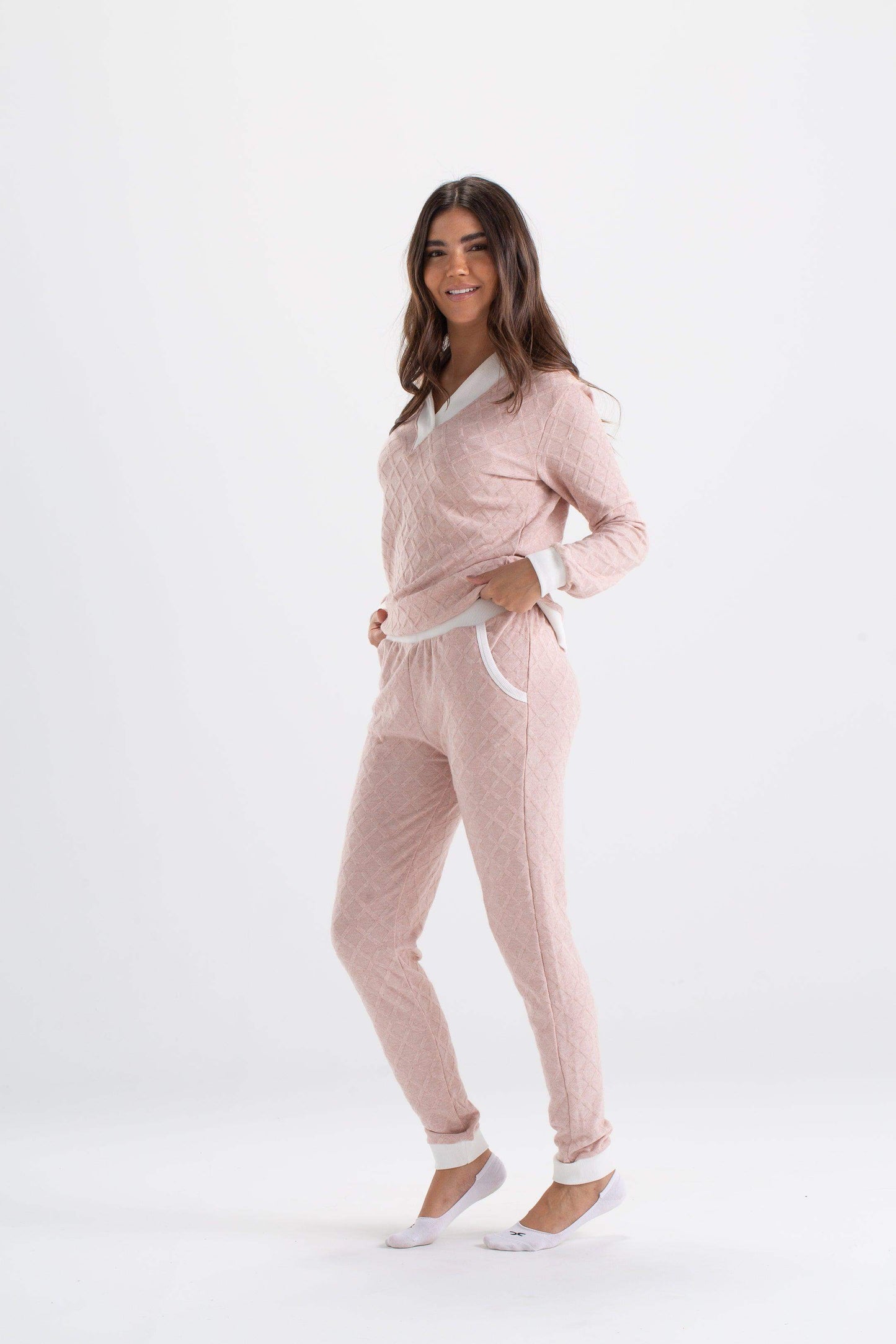 Pyjama Set with White Ribbed Edges - Carina - ÙƒØ§Ø±ÙŠÙ†Ø§