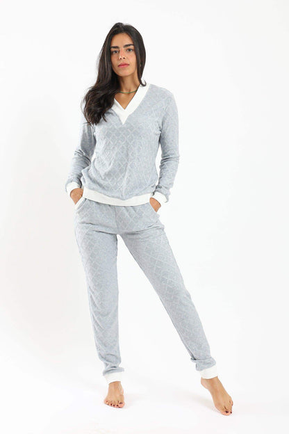 Pyjama Set with White Ribbed Edges - Carina - ÙƒØ§Ø±ÙŠÙ†Ø§