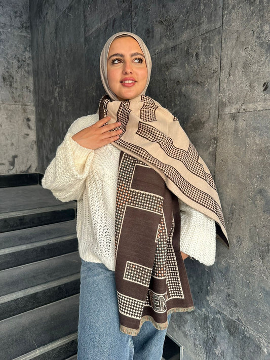Double Face Winter Shawl-Brown