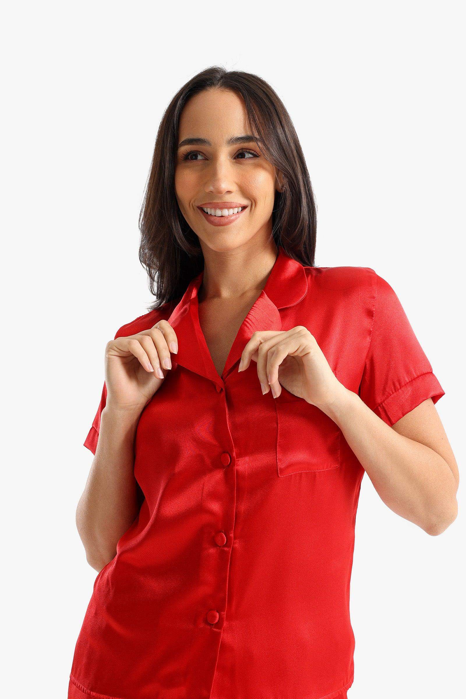 Red Satin Pyjama Set - Carina - ÙƒØ§Ø±ÙŠÙ†Ø§