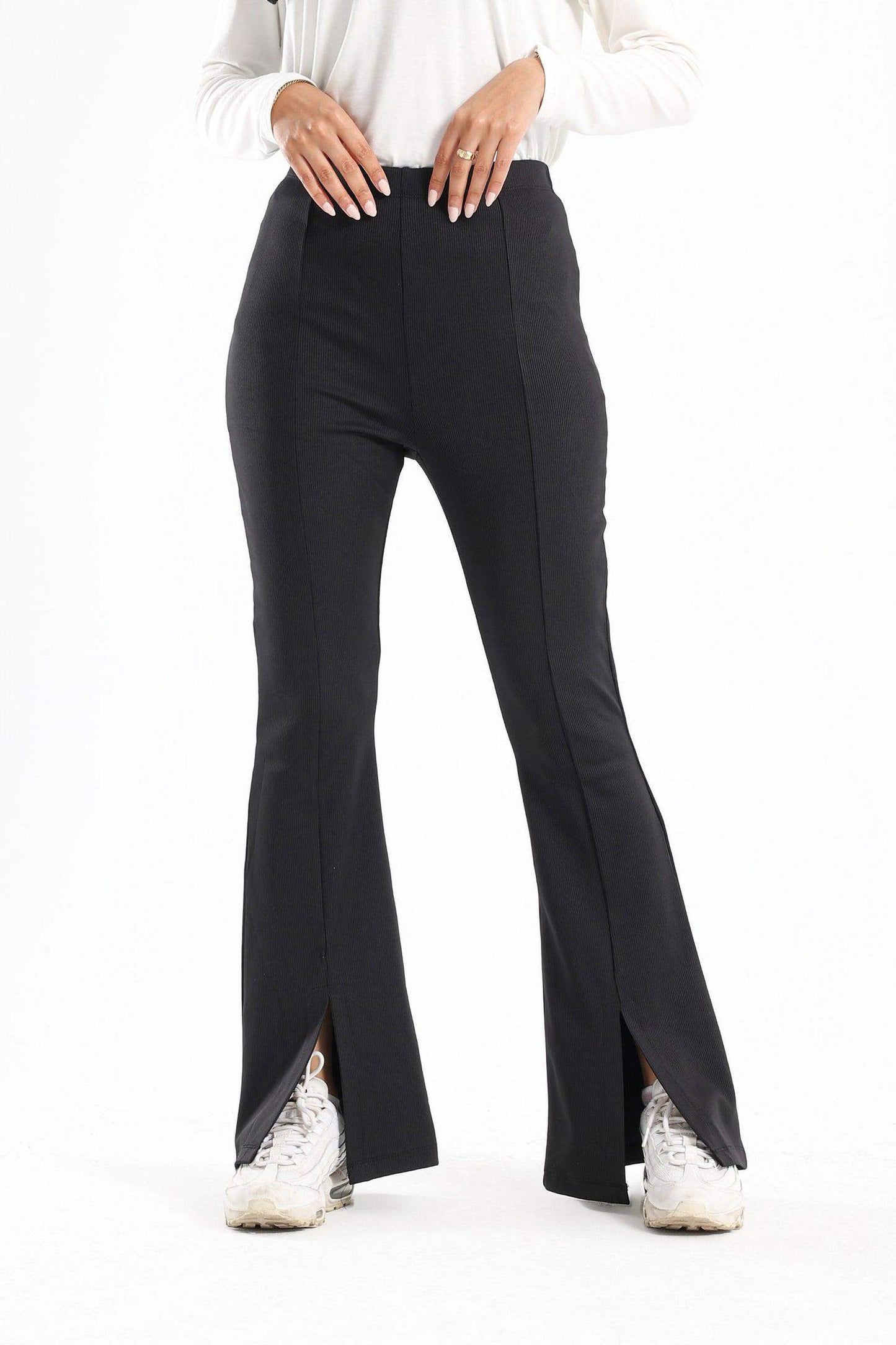 Ribbed Flared Pants With Front Slit - Carina - ÙƒØ§Ø±ÙŠÙ†Ø§