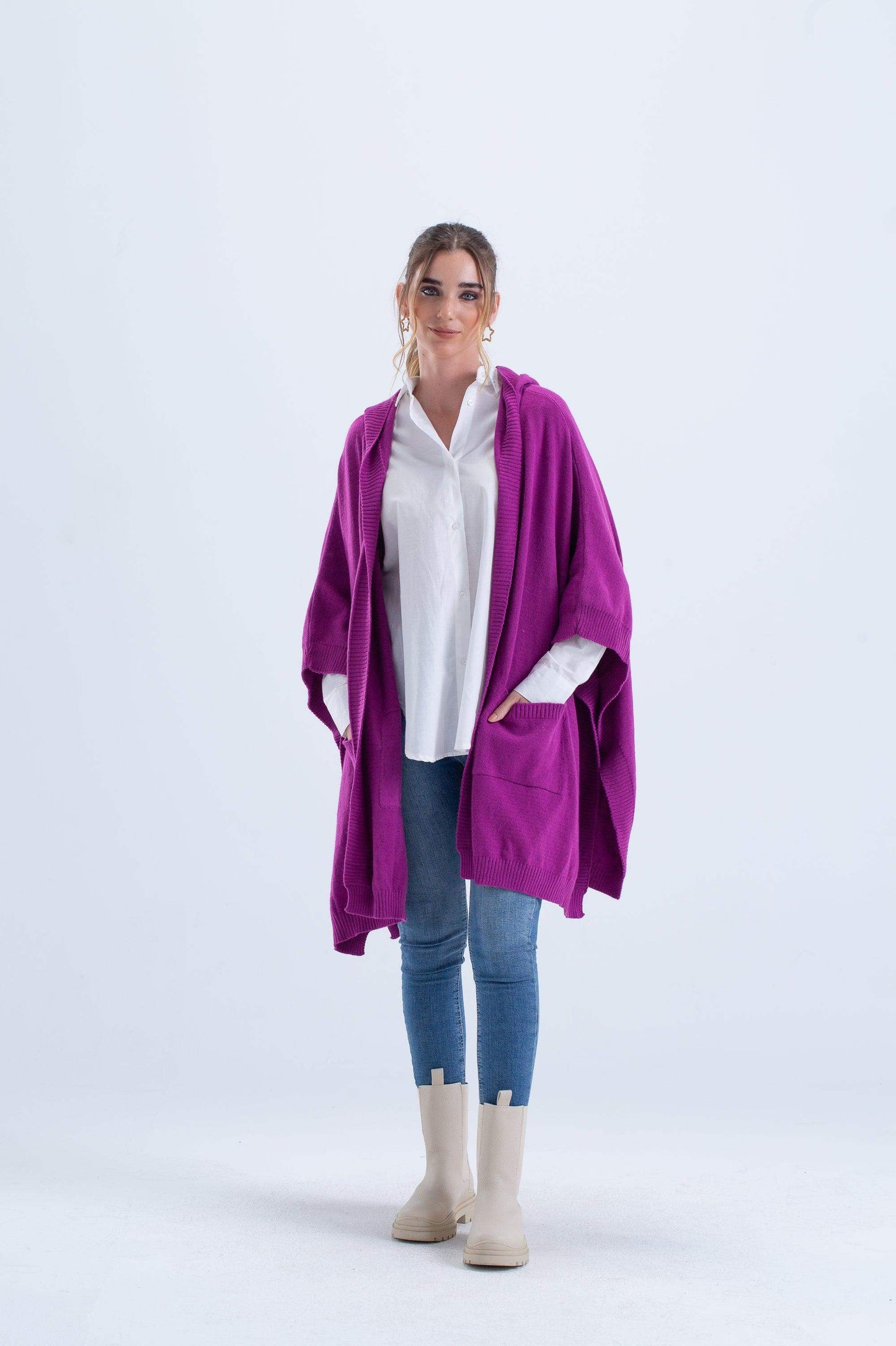 Ribbed Hem Hooded Poncho - Carina - ÙƒØ§Ø±ÙŠÙ†Ø§