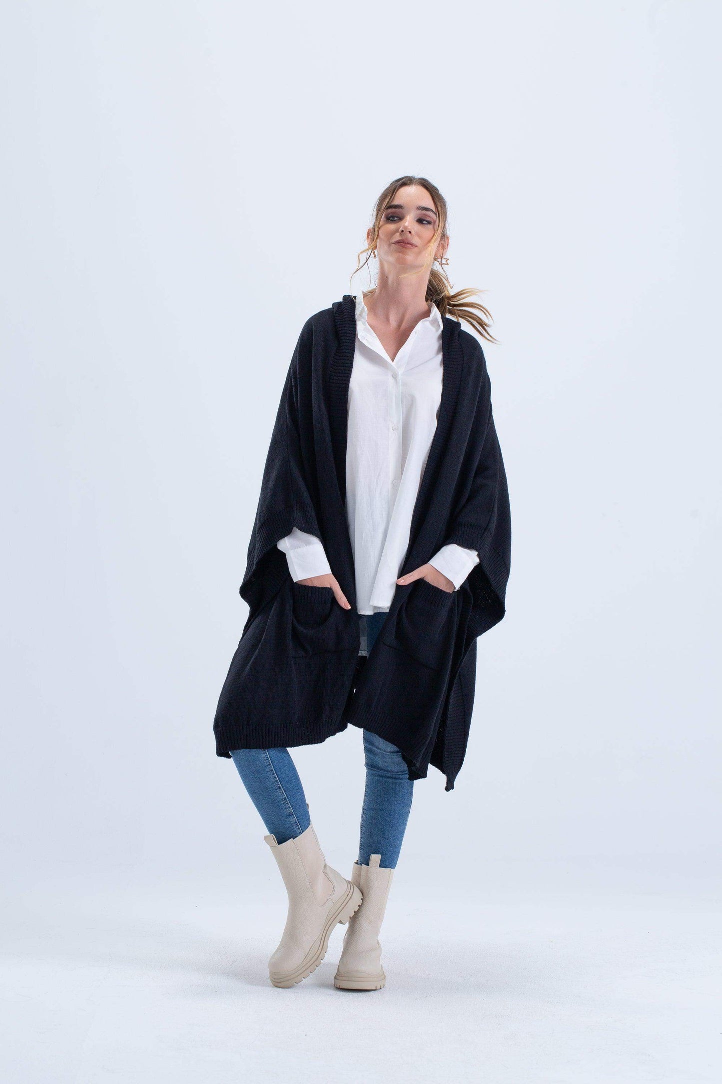 Ribbed Hem Hooded Poncho - Carina - ÙƒØ§Ø±ÙŠÙ†Ø§