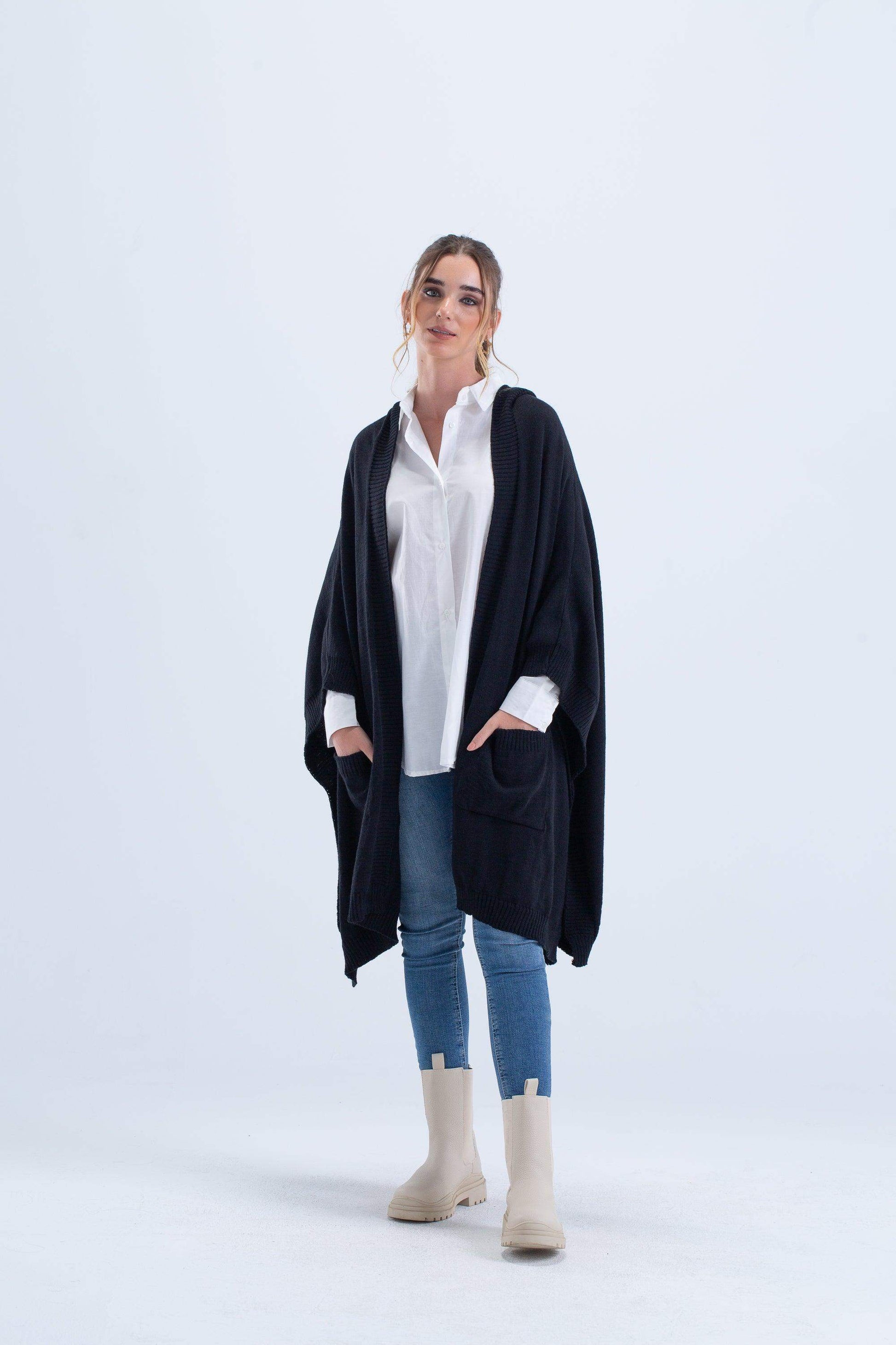 Ribbed Hem Hooded Poncho - Carina - ÙƒØ§Ø±ÙŠÙ†Ø§