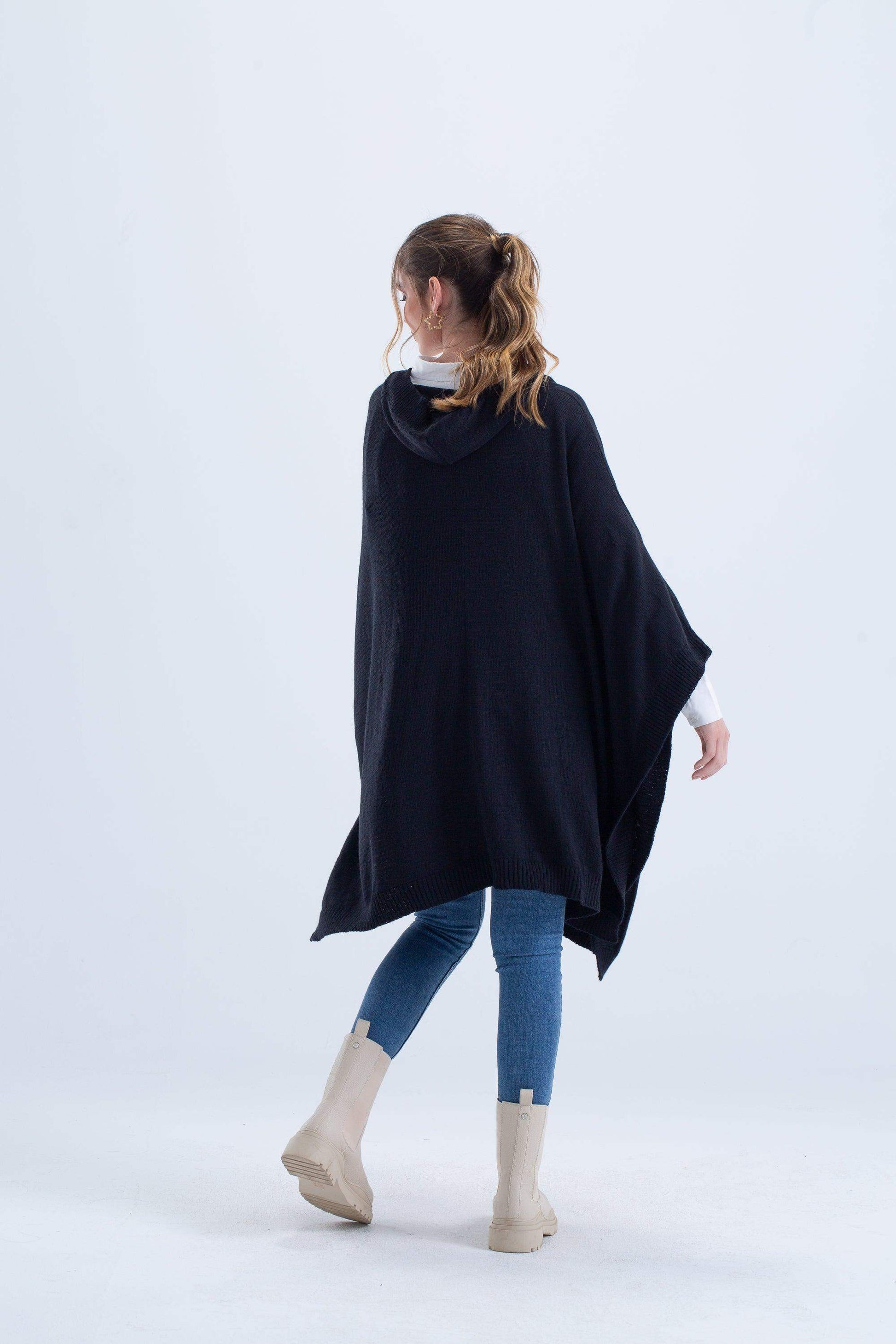 Ribbed Hem Hooded Poncho - Carina - ÙƒØ§Ø±ÙŠÙ†Ø§