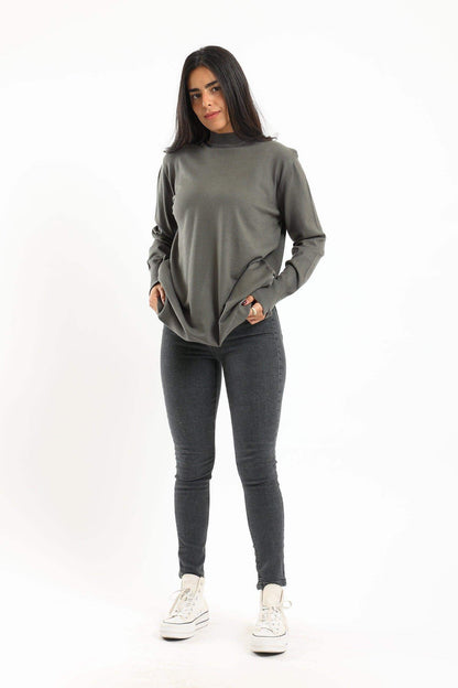 Ribbed Hem Plain Pullover - Carina - ÙƒØ§Ø±ÙŠÙ†Ø§