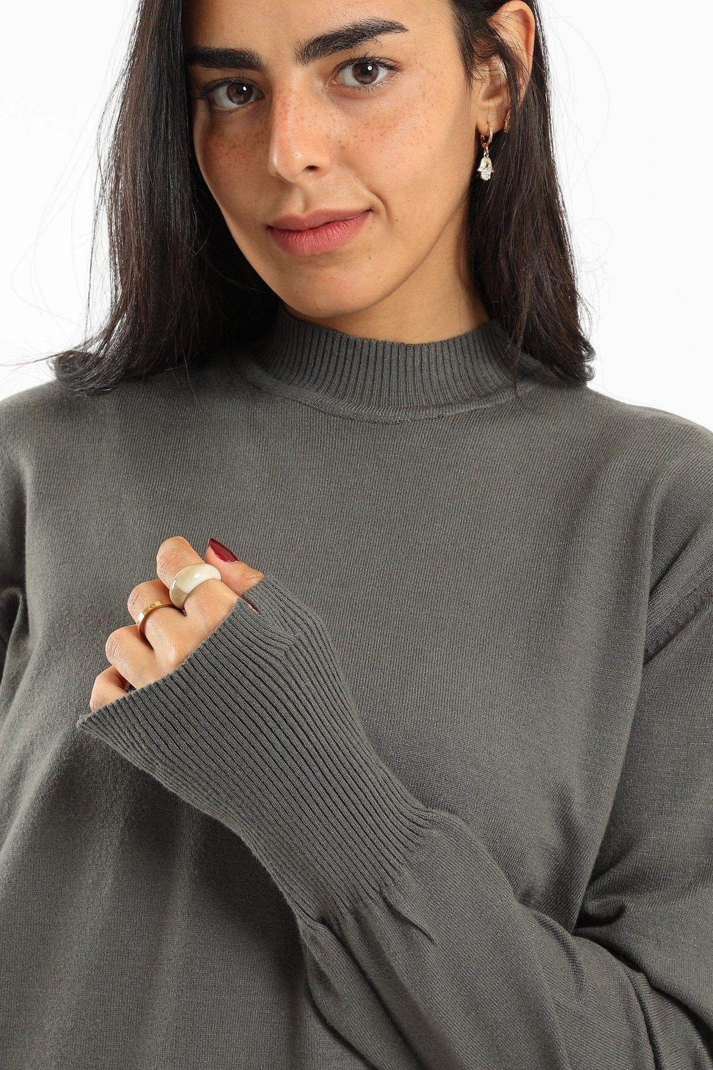 Ribbed Hem Plain Pullover - Carina - ÙƒØ§Ø±ÙŠÙ†Ø§