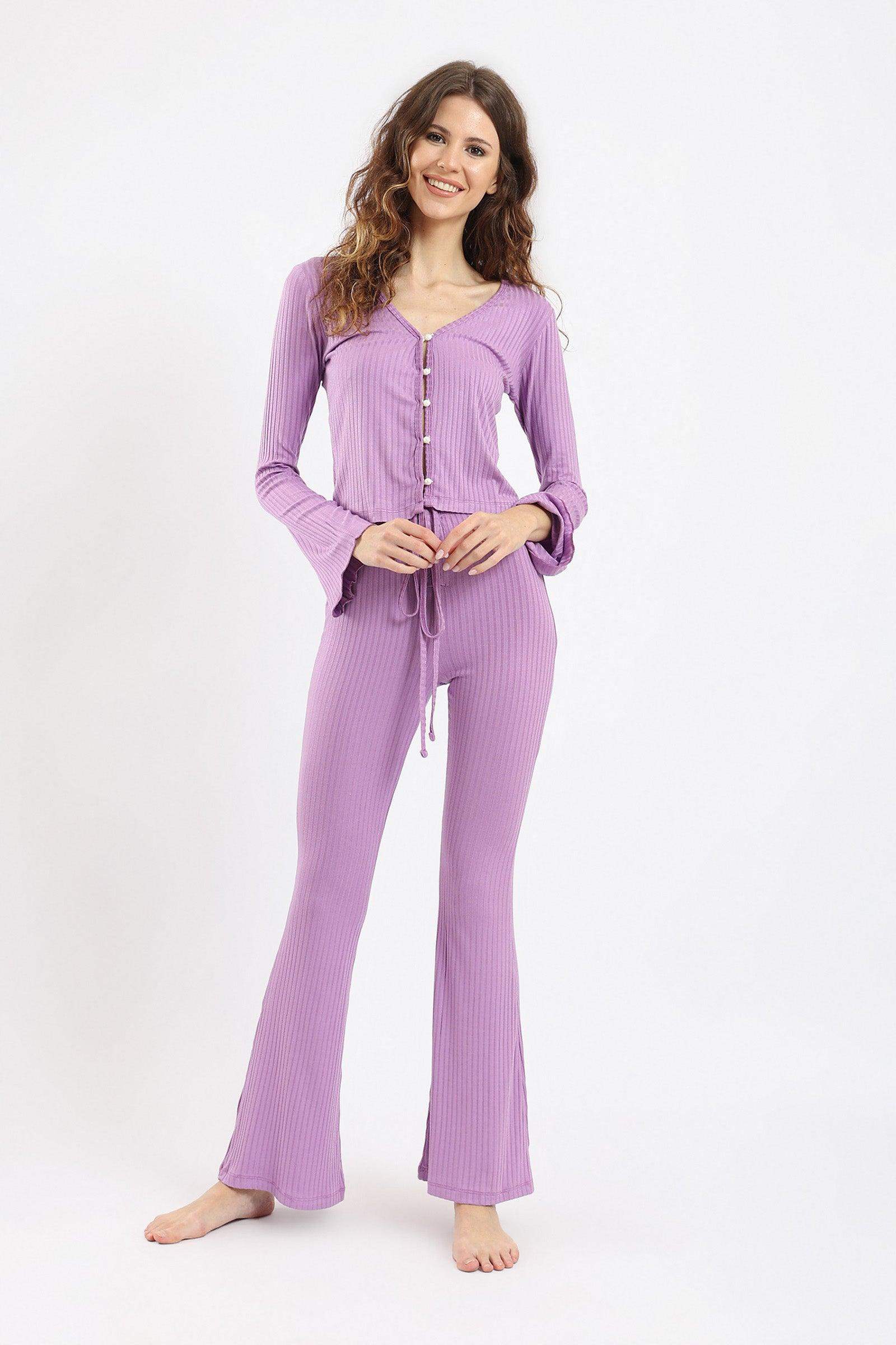 Ribbed Long Sleeve Pyjama Set - Carina - ÙƒØ§Ø±ÙŠÙ†Ø§