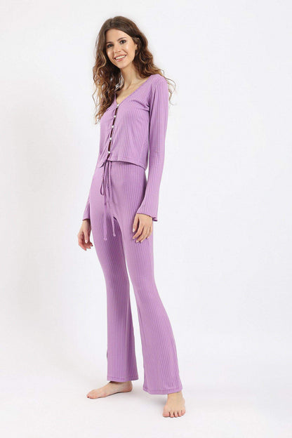 Ribbed Long Sleeve Pyjama Set - Carina - ÙƒØ§Ø±ÙŠÙ†Ø§