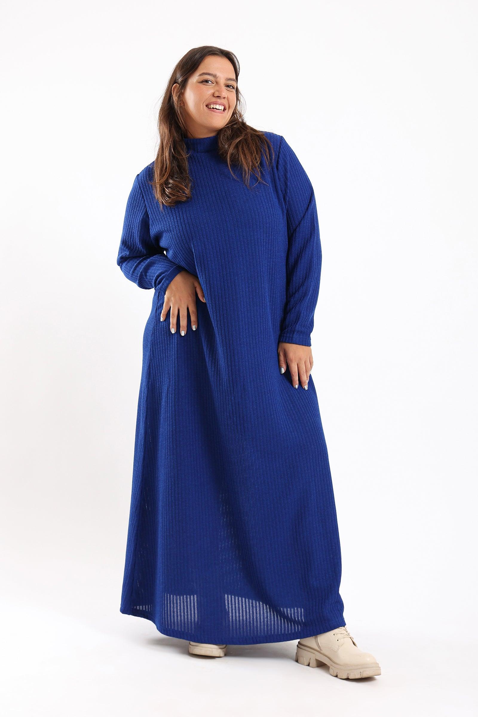 Ribbed Maxi Dress With Long Sleeves - Clue Wear