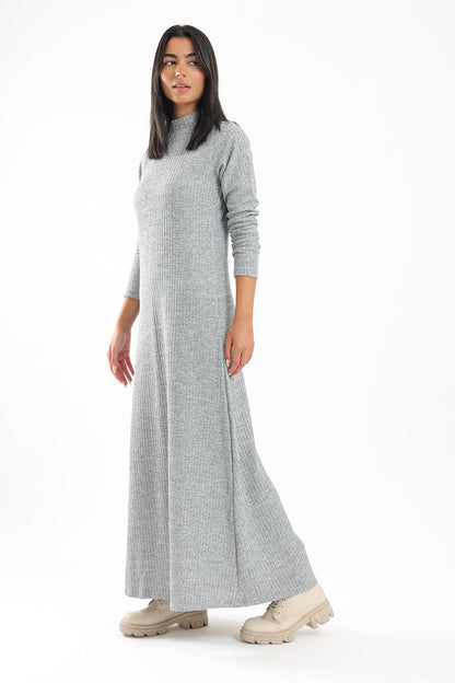 Ribbed Maxi Dress With Long Sleeves - Clue Wear