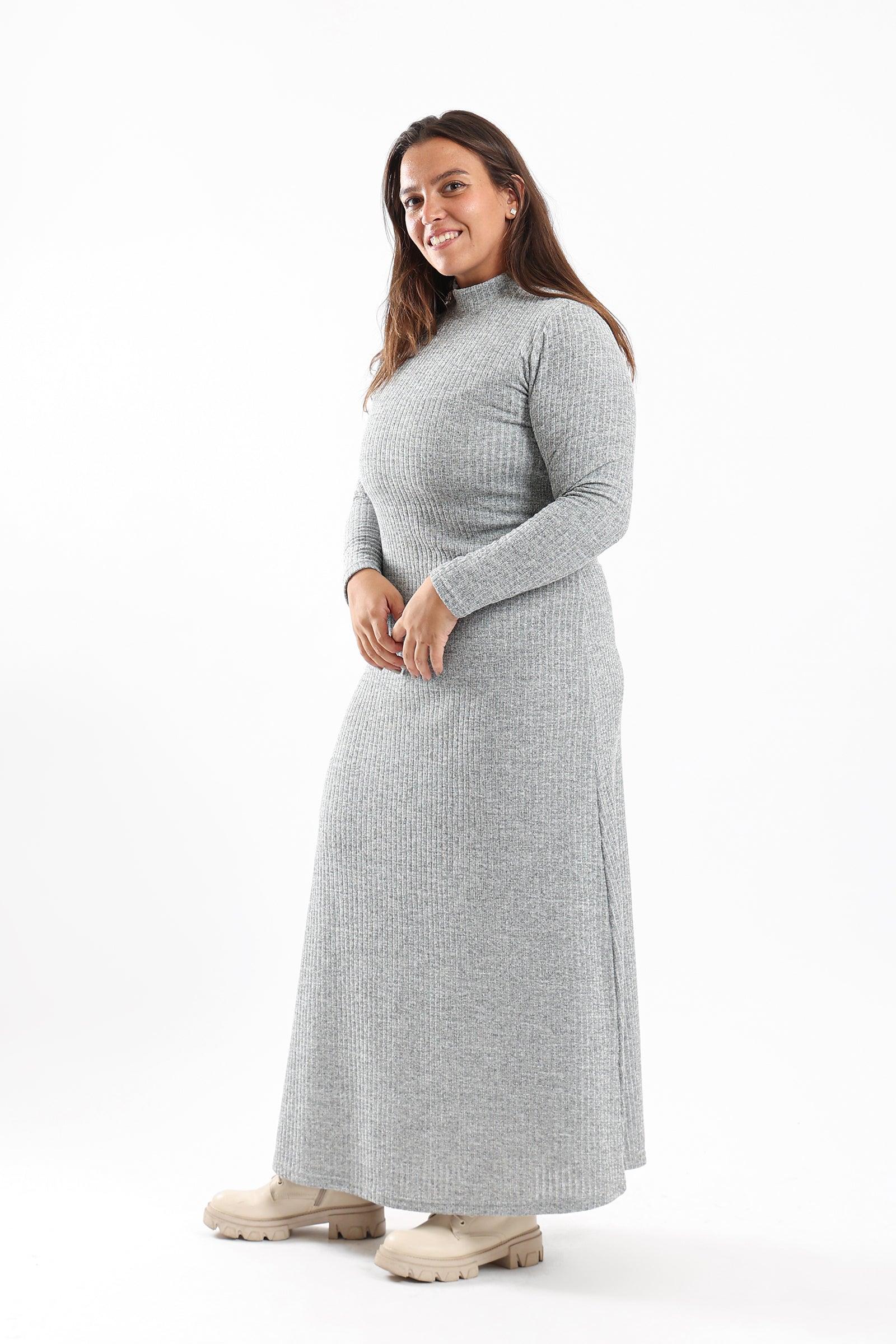 Ribbed Maxi Dress With Long Sleeves - Clue Wear