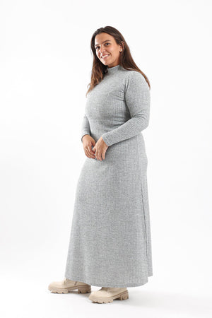 Ribbed Maxi Dress With Long Sleeves - Clue Wear