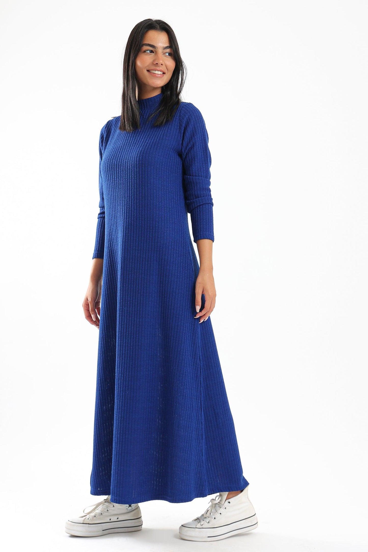 Ribbed Maxi Dress With Long Sleeves - Clue Wear