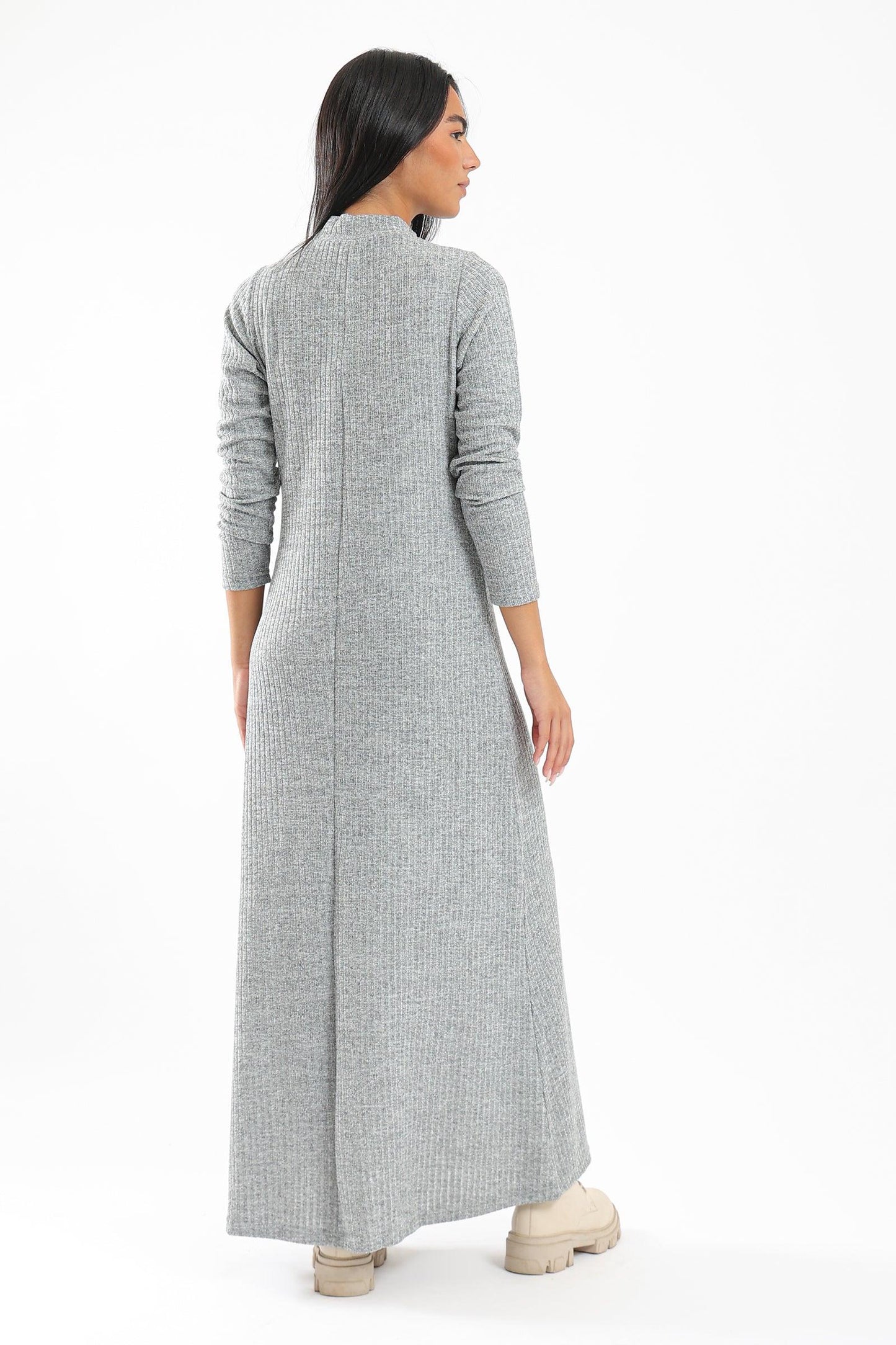 Ribbed Maxi Dress With Long Sleeves - Clue Wear