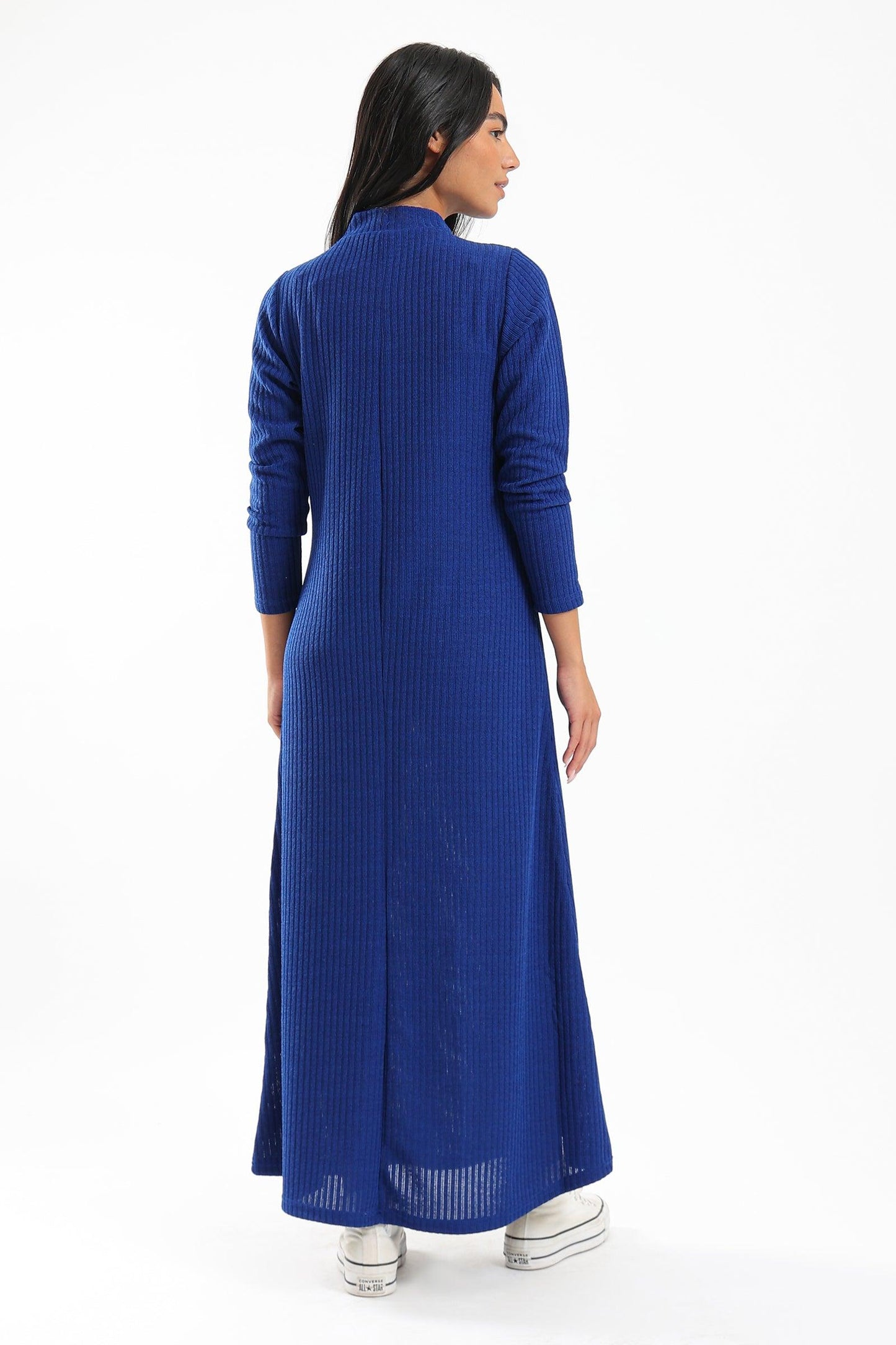 Ribbed Maxi Dress With Long Sleeves - Clue Wear