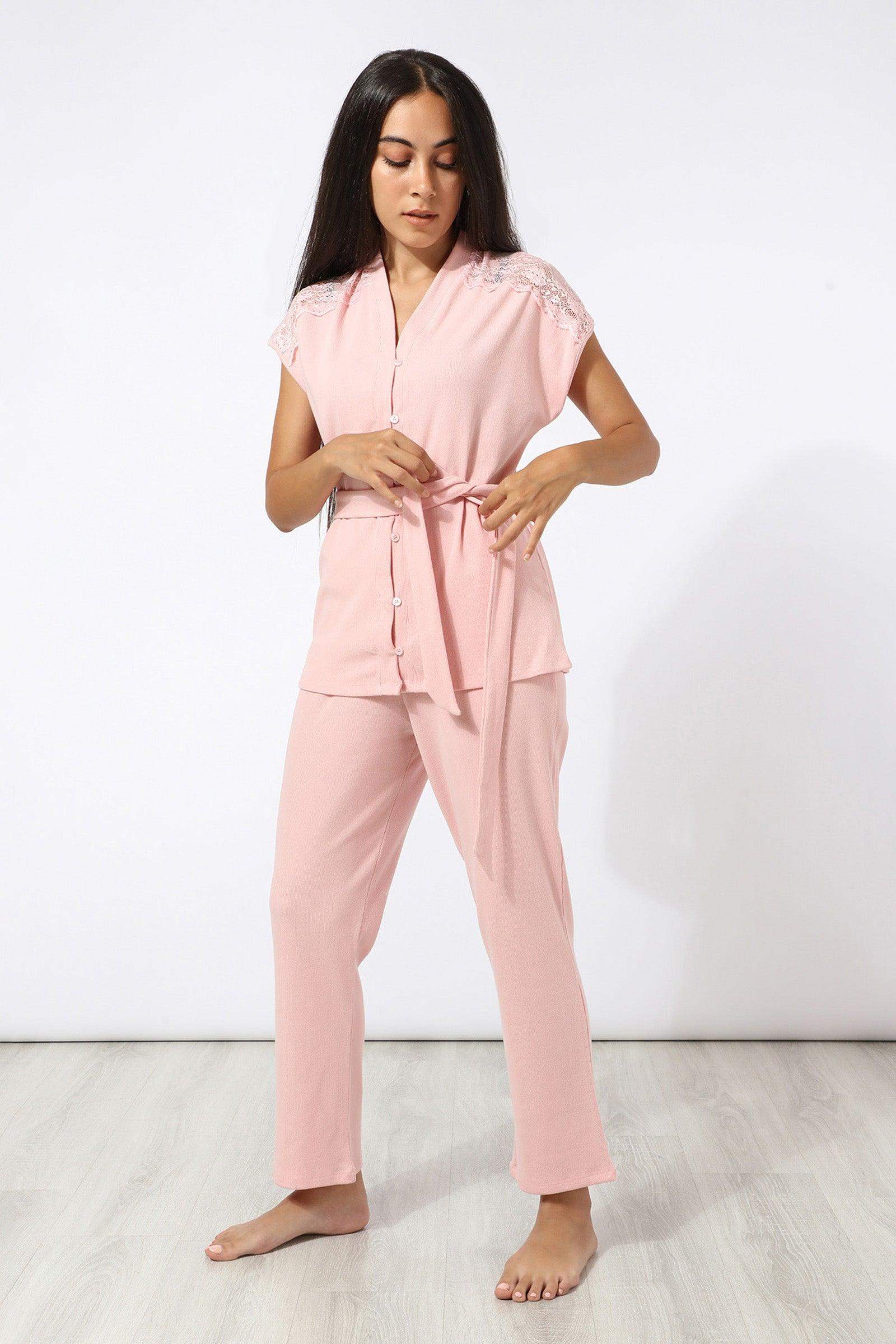 Ribbed Short Sleeve Pyjama Set - Carina - ÙƒØ§Ø±ÙŠÙ†Ø§