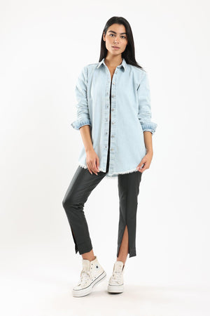 Ripped Hem Denim Shirt - Clue Wear