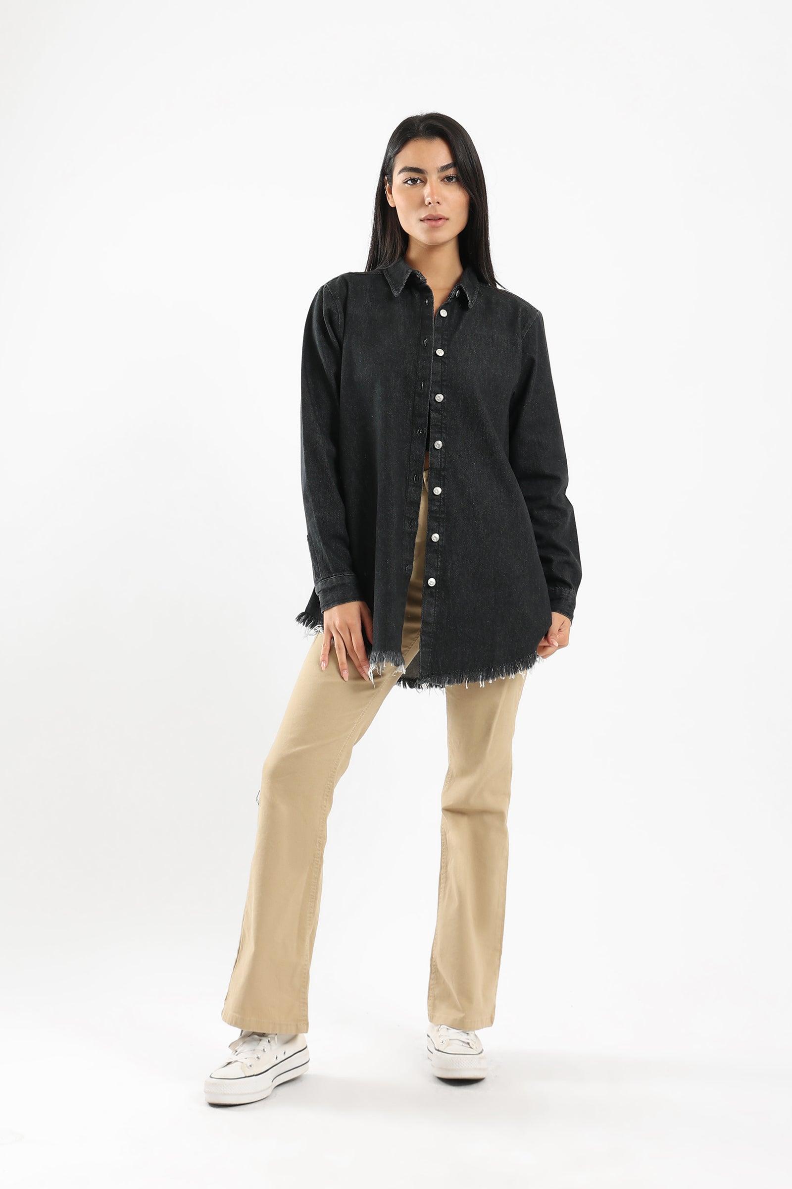 Ripped Hem Denim Shirt - Clue Wear