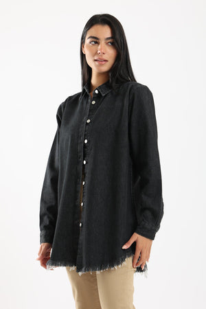 Ripped Hem Denim Shirt - Clue Wear