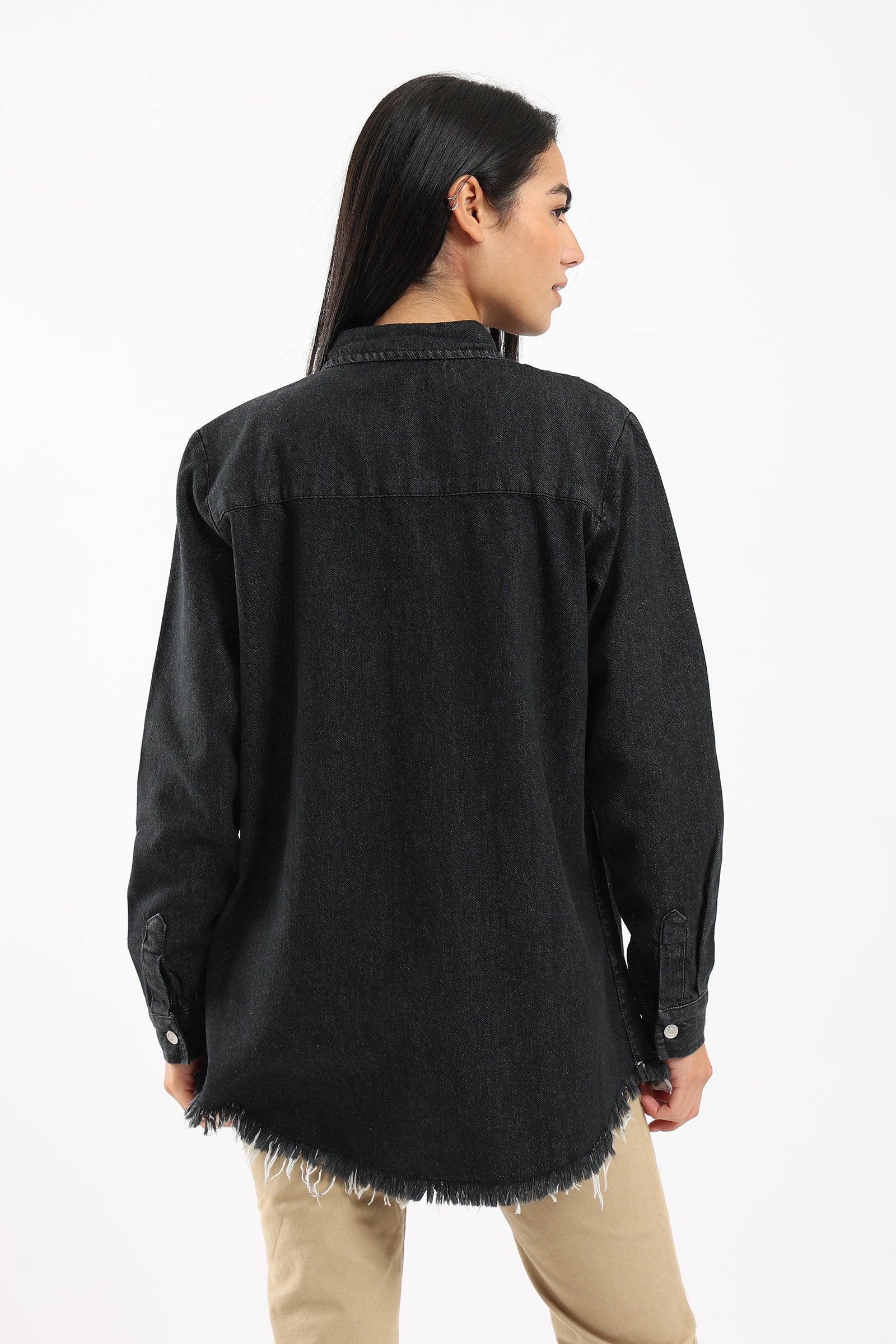 Ripped Hem Denim Shirt - Clue Wear
