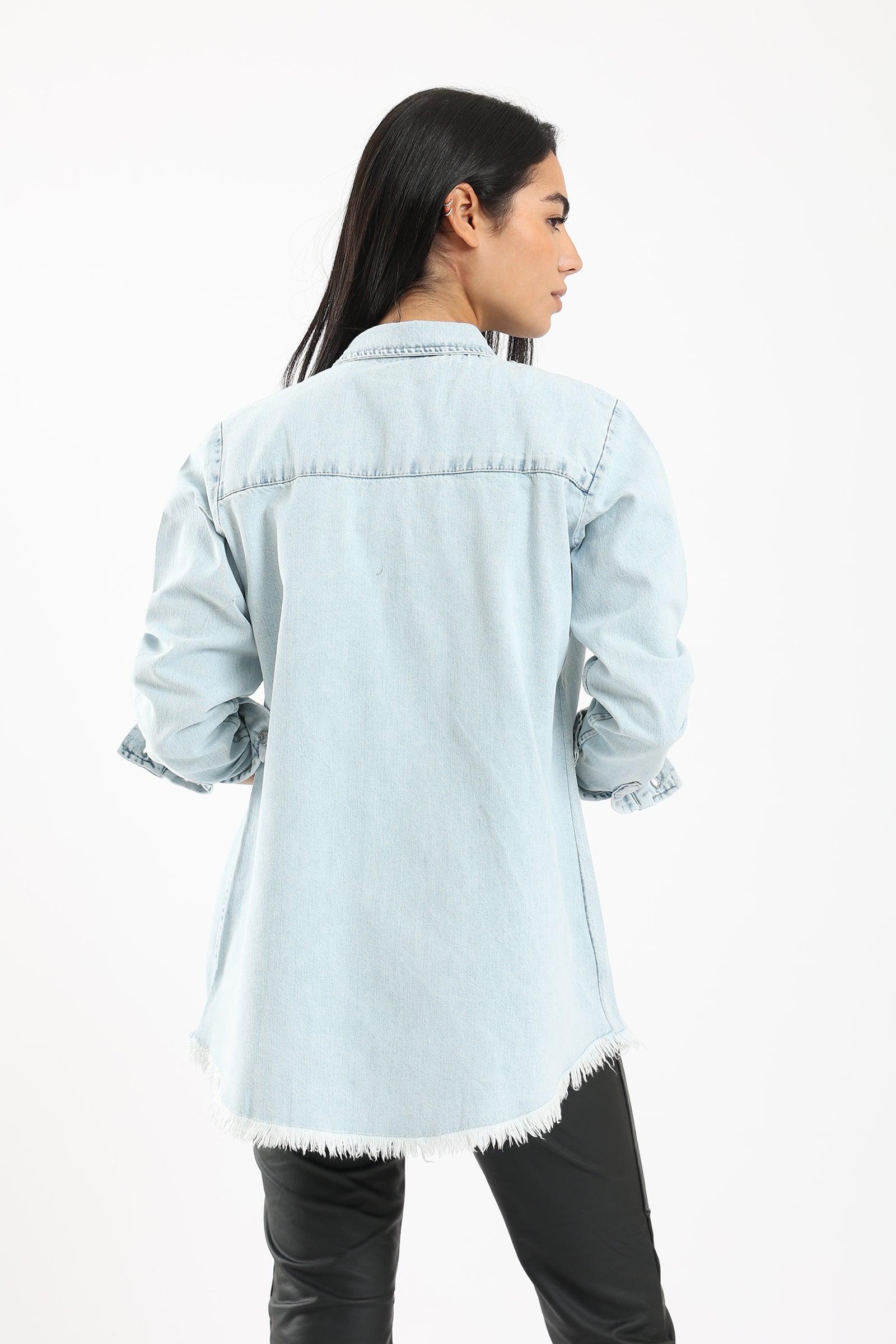 Ripped Hem Denim Shirt - Clue Wear