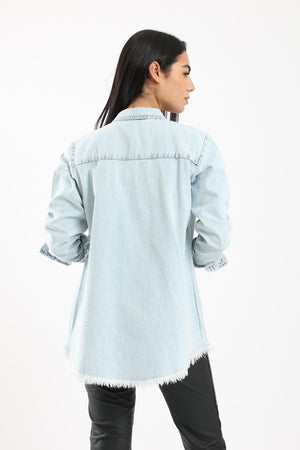 Ripped Hem Denim Shirt - Clue Wear