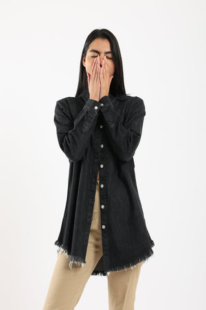 Ripped Hem Denim Shirt - Clue Wear