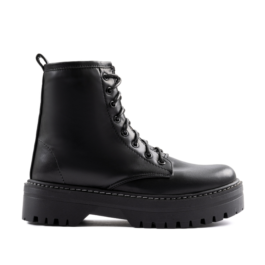 Faux Leather Combat Boots – Black