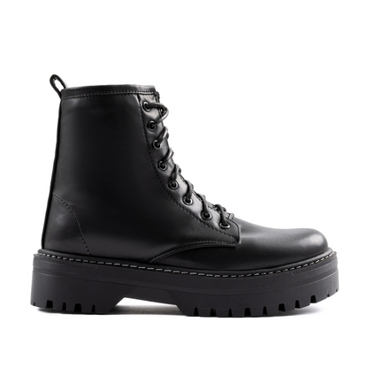 Faux Leather Combat Boots – Black