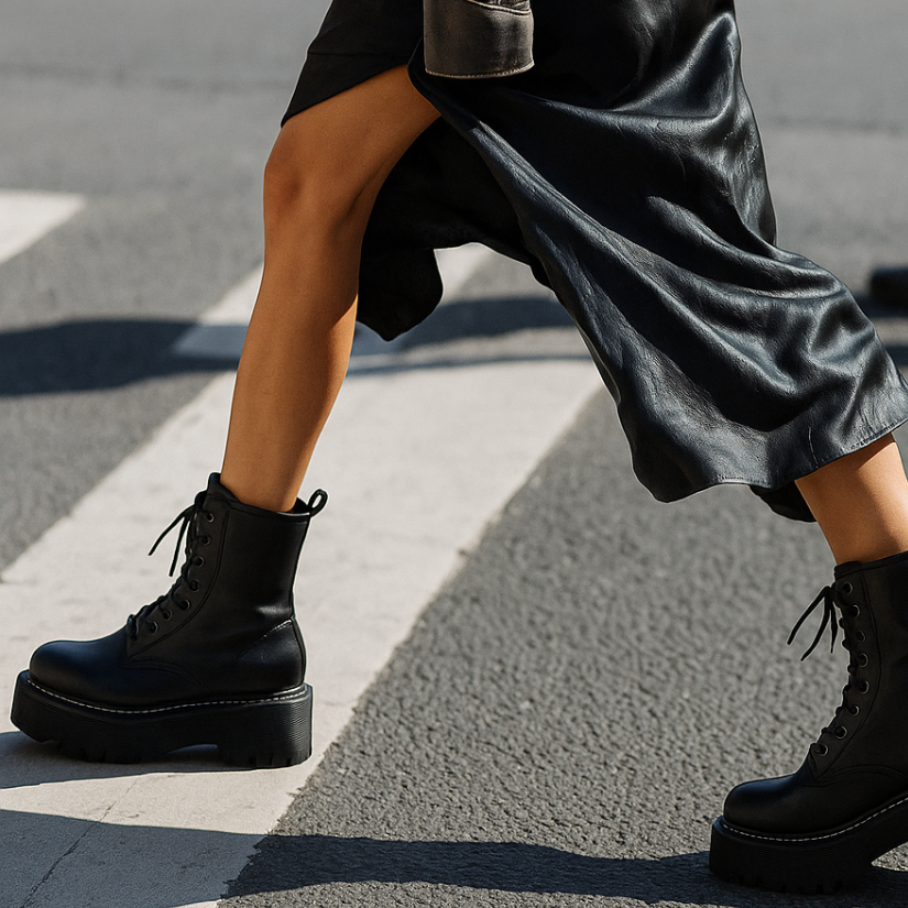 Faux Leather Combat Boots – Black