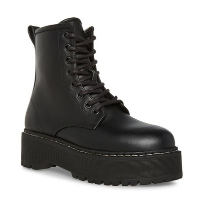 Faux Leather Combat Boots – Black