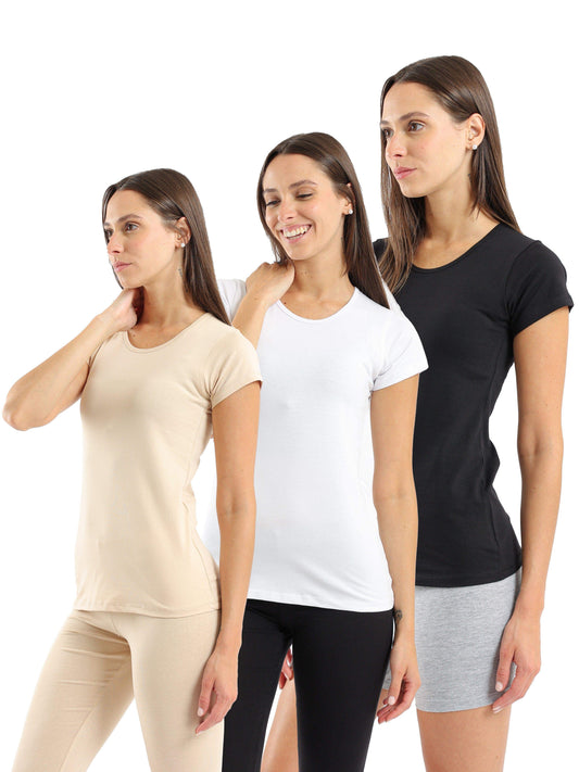 Round Neck Short Sleeves Top - Pack of 3 - Carina - ÙƒØ§Ø±ÙŠÙ†Ø§