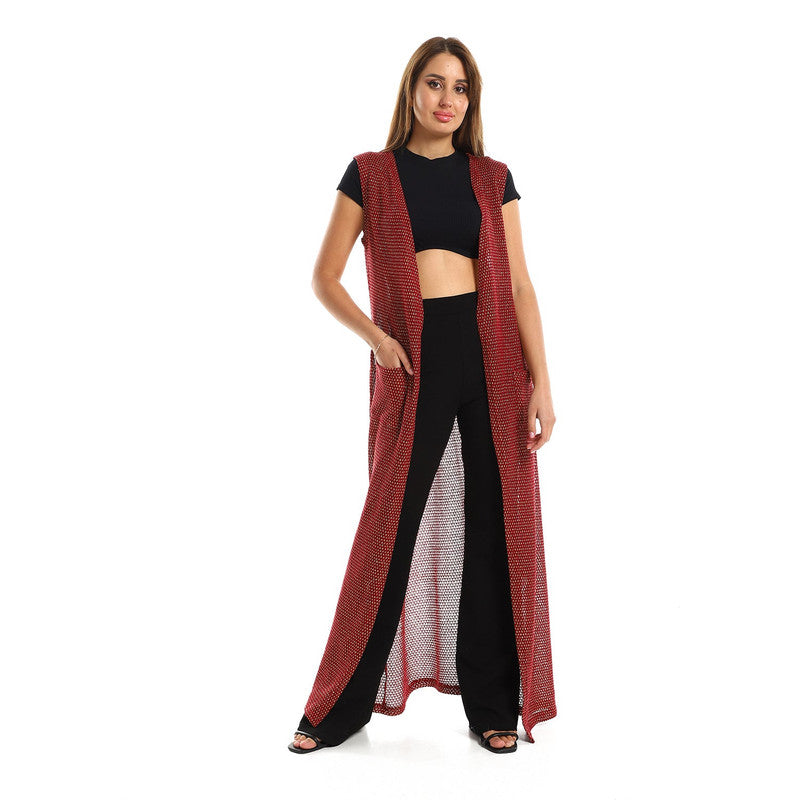 Jamila Sleeveless Long Cardigan – Maroon