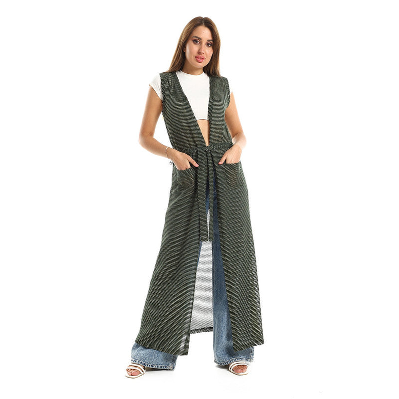 Jamila Sleeveless Long Cardigan – Olive