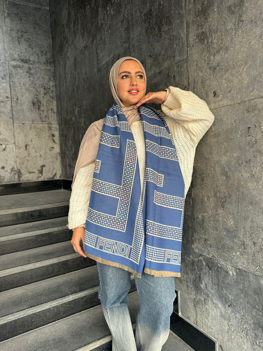 Double Face Winter Shawl-Blue