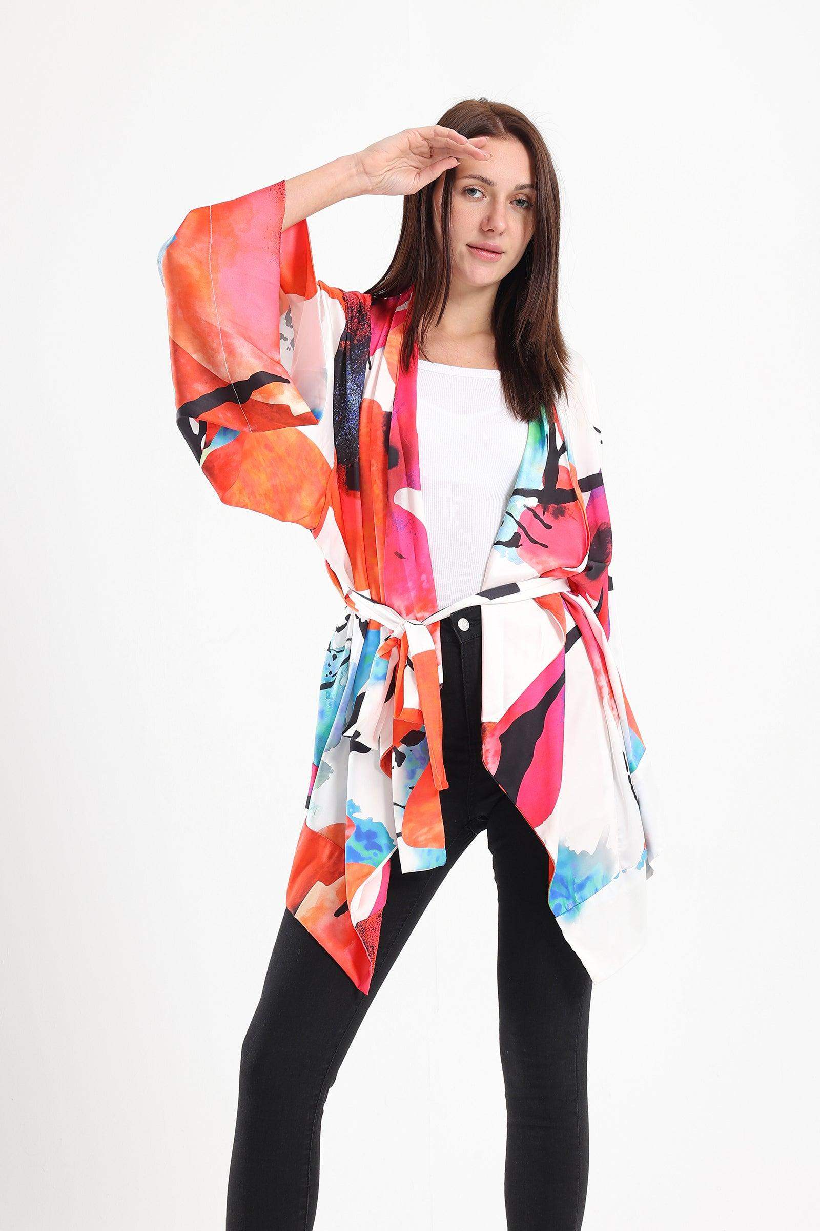 Satin Overall Print Kimono - Carina - ÙƒØ§Ø±ÙŠÙ†Ø§