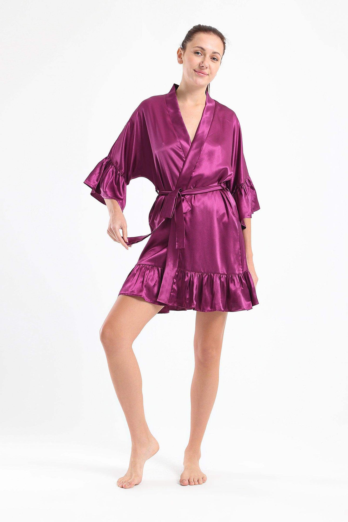 Satin Robe with Ruffle Edges - Carina - ÙƒØ§Ø±ÙŠÙ†Ø§