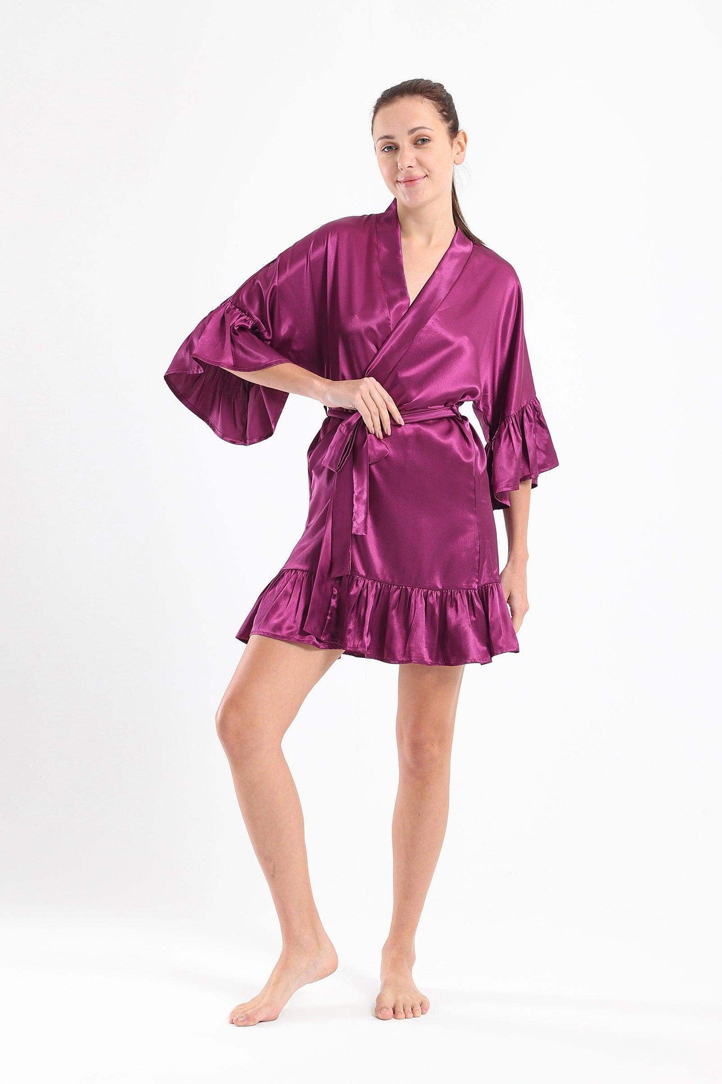 Satin Robe with Ruffle Edges - Carina - ÙƒØ§Ø±ÙŠÙ†Ø§